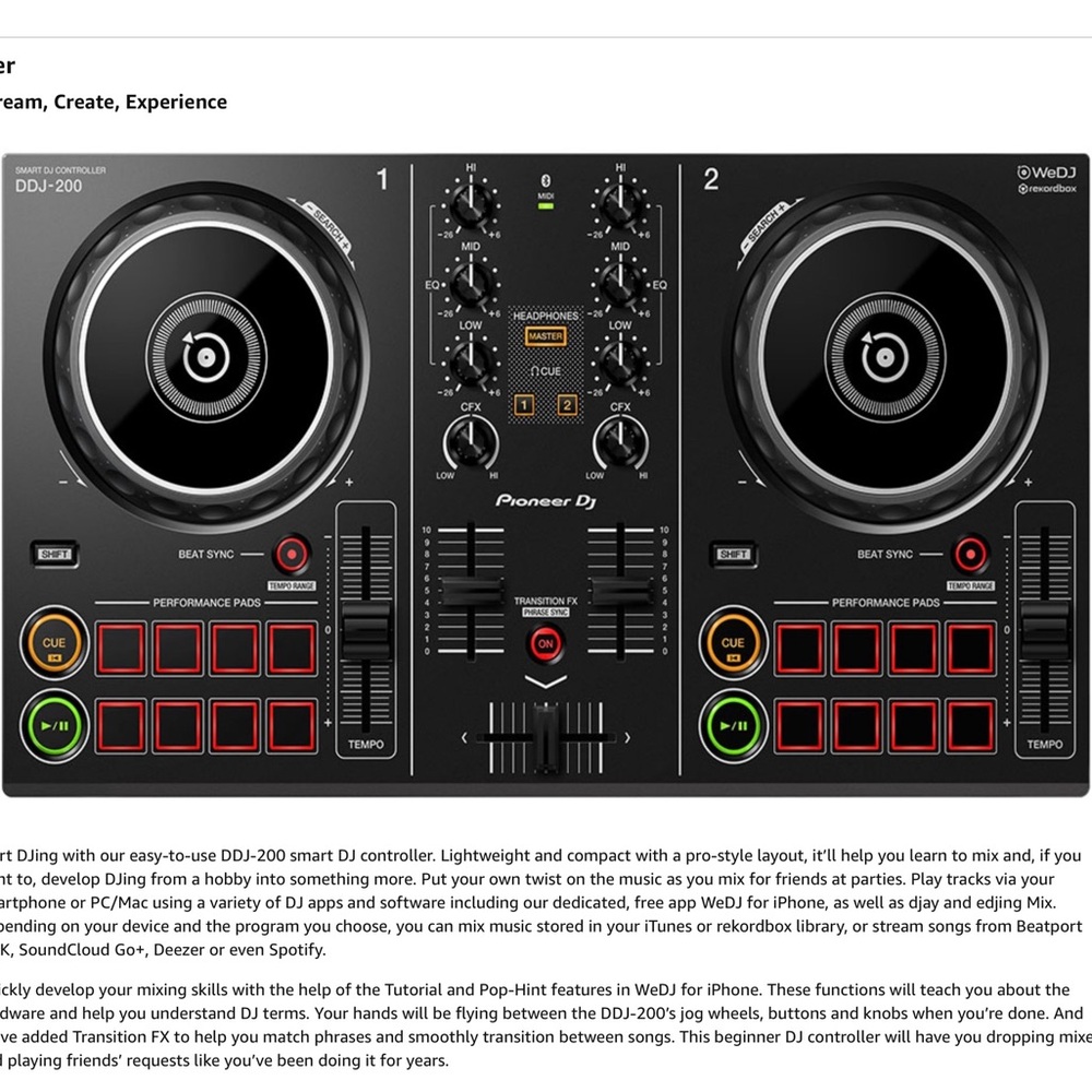 PIONEER DJ Controller with Black and Red Accents pioneer Electronics DDJ-200 2-C